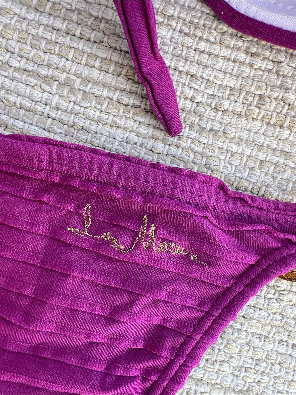 Lua Morena Purple Ribbed Bandeau Bikini Set with Gold Brass Ring Accents -Small - Picture 6 of 11